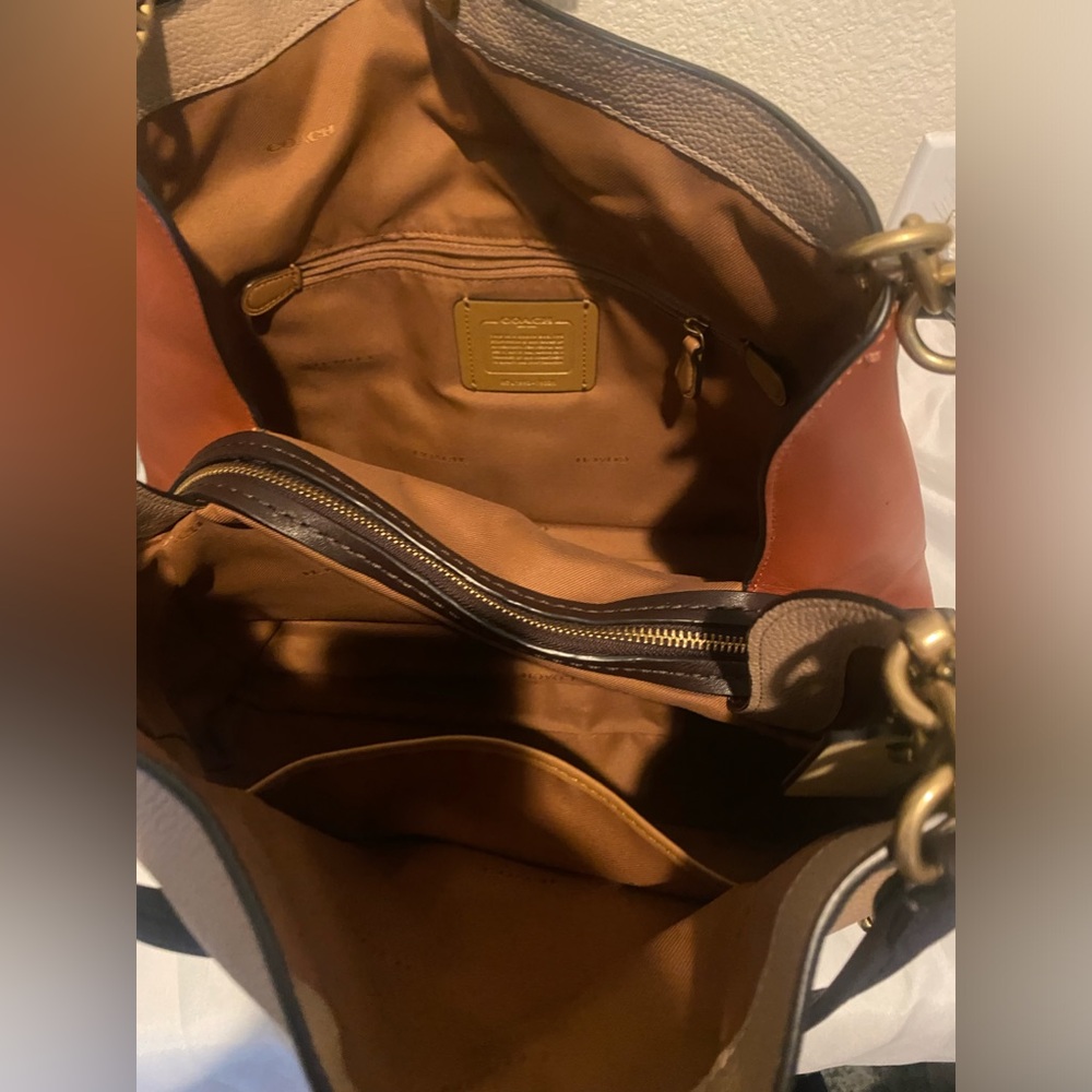 Coach Two-Tone Beige and Brown Leather Shoulder Bag - Picture 5 of 8